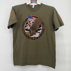 Relentless Defender Patriotic Santa Eagle USA Flag Christmas Tee Mens M Green